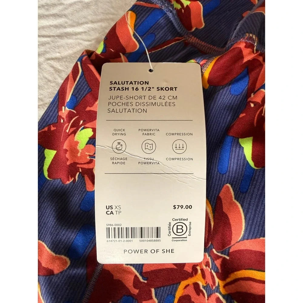 NWT‎ Athleta Floral Athletic Skort salutation Activewear Skirt Pockets Womens XS